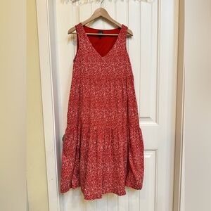 Gap Burnt Orange Speckled Cotton Midi Tiered Sleeveless Dress w Pockets. Size M